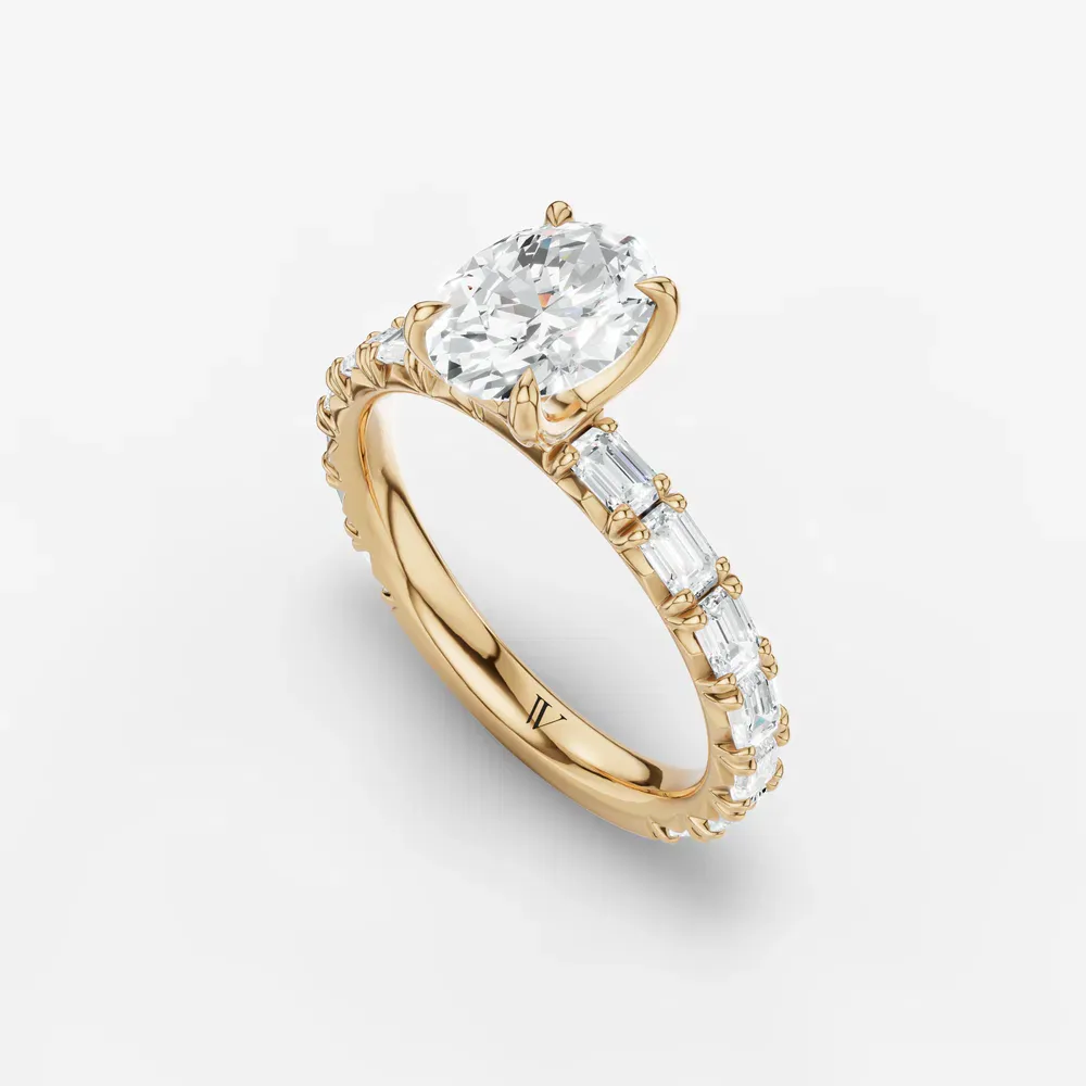 Certified 1 carat Natural Diamond Oval Cut Pavé, Classic, Simple Engagement Ring in 14K Yellow Gold-Jocelyn