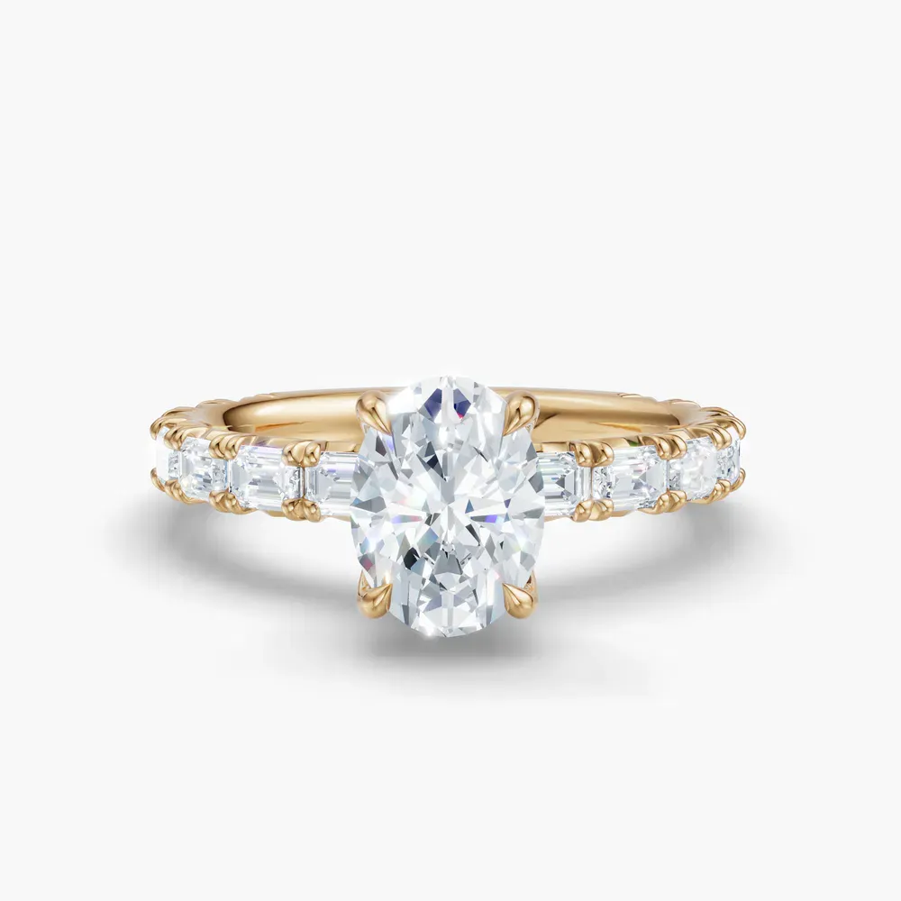 Certified 1 carat Natural Diamond Oval Cut Pavé, Classic, Simple Engagement Ring in 14K Yellow Gold-Jocelyn