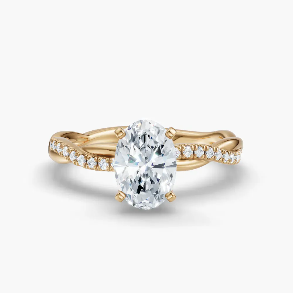 Certified 1 carat Natural Diamond Oval Cut Pavé, Twist, Infinity Engagement Ring in 14K Yellow Gold-Obliq
