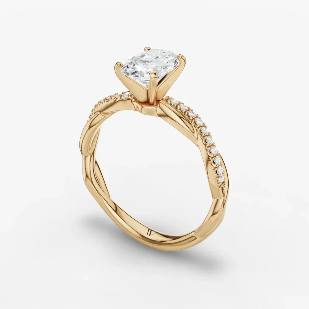 Certified 1 carat Natural Diamond Oval Cut Pavé, Twist, Infinity Engagement Ring in 14K Yellow Gold-Obliq