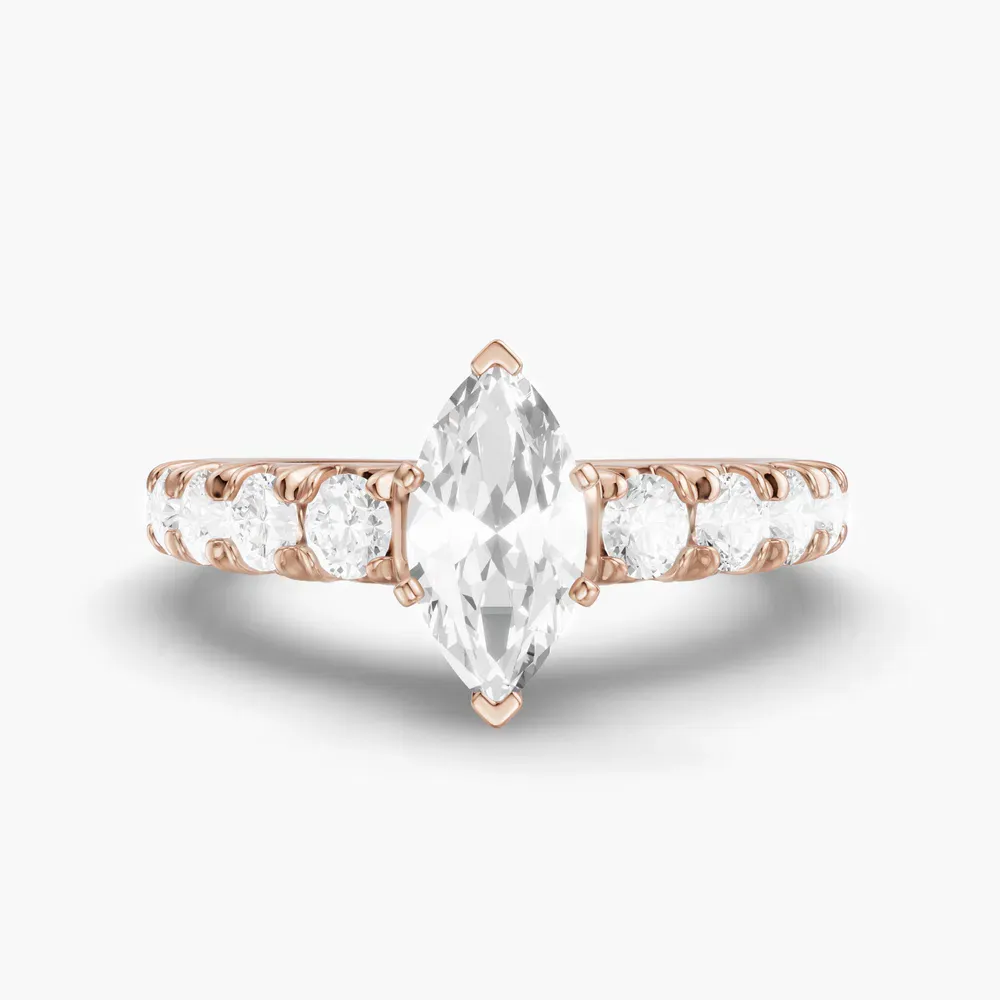 Certified 1 carat Natural Diamond Marquise Cut Pavé, Classic, Simple Engagement Ring in 14K Rose Gold-Zionb