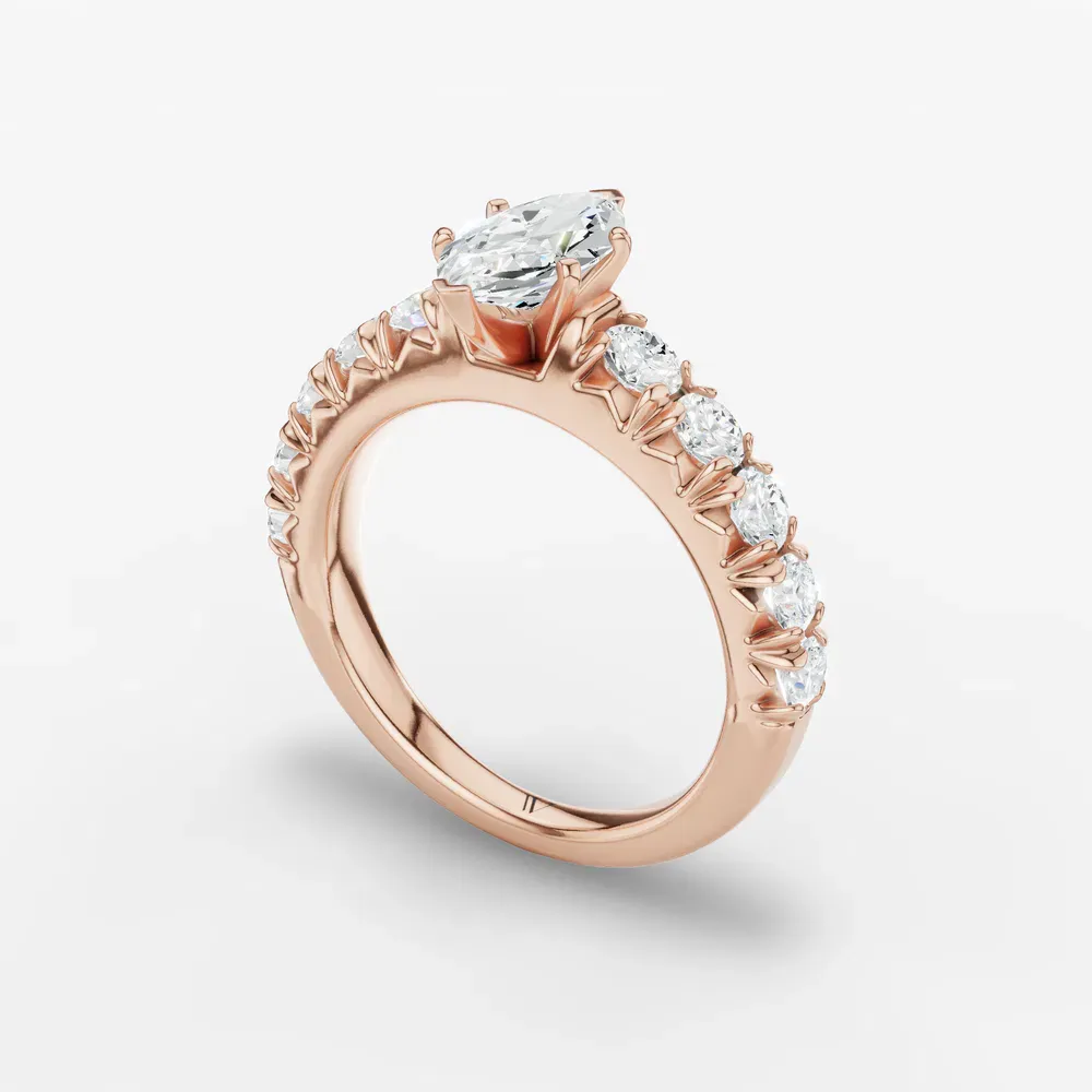 Certified 1 carat Natural Diamond Marquise Cut Pavé, Classic, Simple Engagement Ring in 14K Rose Gold-Zionb