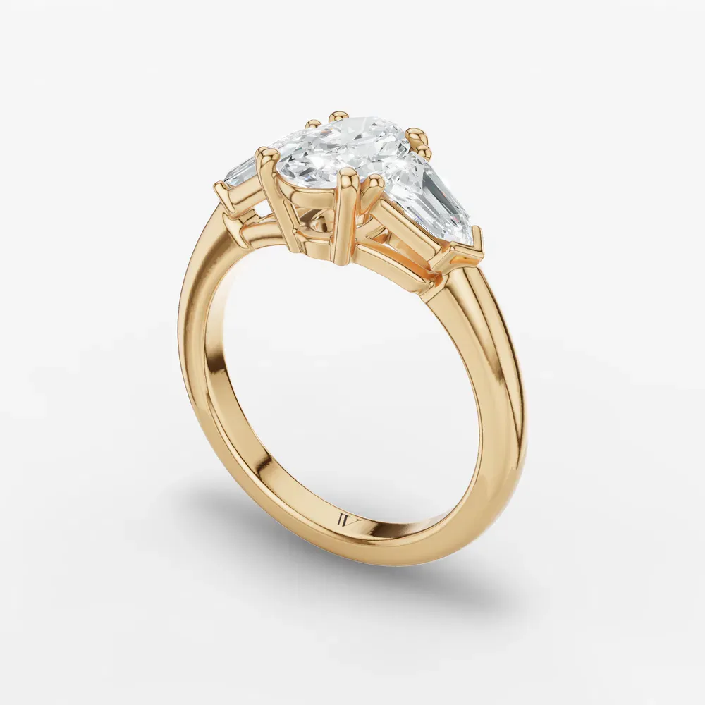 Certified 1 carat Natural Diamond Oval Cut Three Stone, Side Stone Engagement Ring in 14K Yellow Gold-Lyris