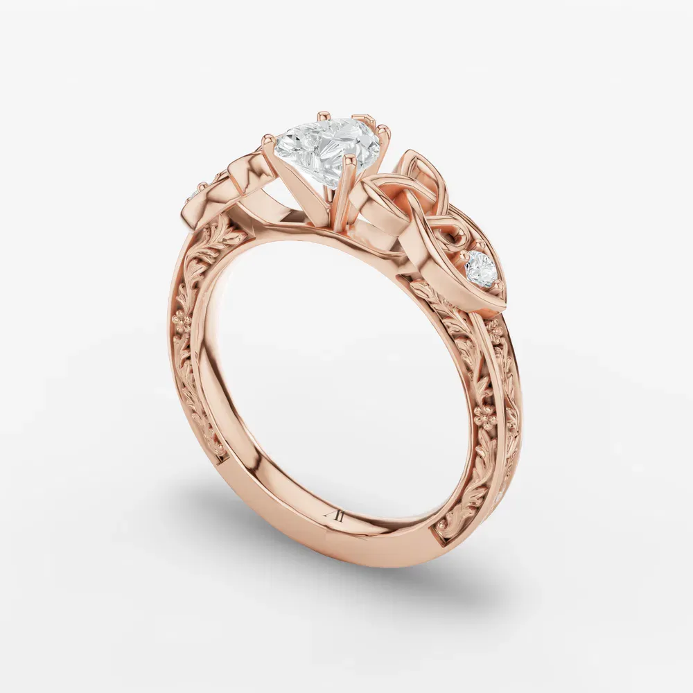 Certified 1 carat Natural Diamond Heart Cut Vintage, Cathedral, Unique Engagement Ring in 14K Rose Gold-Kael