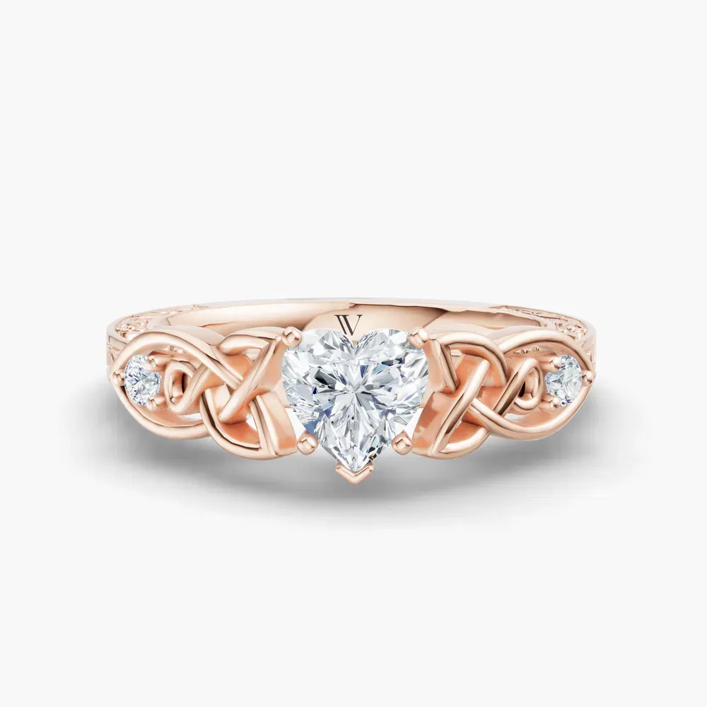 Certified 1 carat Natural Diamond Heart Cut Vintage, Cathedral, Unique Engagement Ring in 14K Rose Gold-Kael