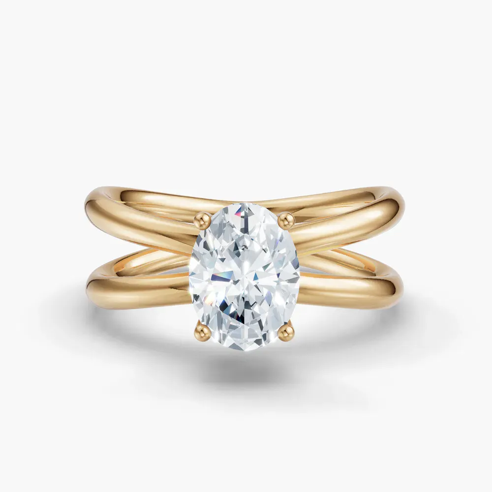 Certified 1 carat Natural Diamond Oval Cut Solitaire, Split Shank, Hidden Halo Engagement Ring in 14K Yellow Gold-Ryn