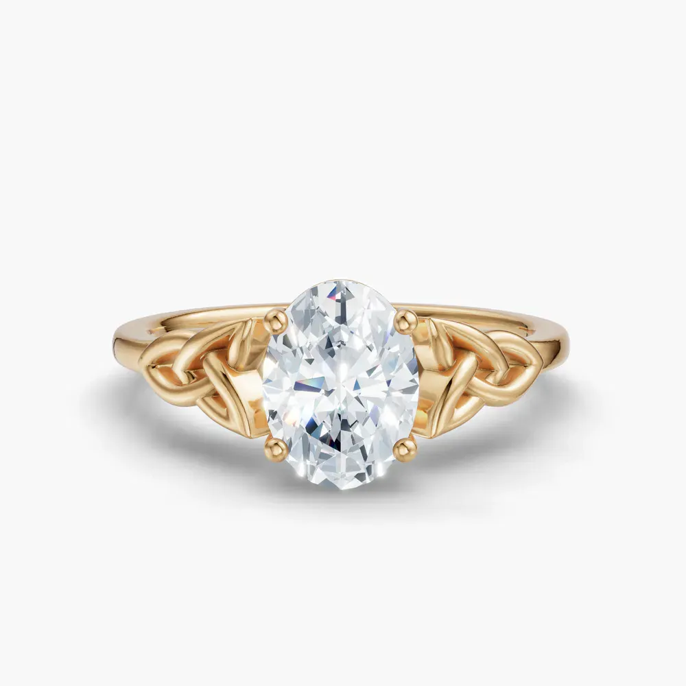 Certified 1 carat Natural Diamond Oval Cut Solitaire, Cathedral, Celtic Engagement Ring in 14K Yellow Gold-Vire