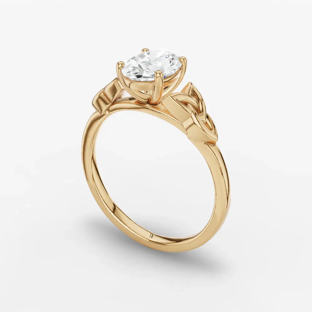 Certified 1 carat Natural Diamond Oval Cut Solitaire, Cathedral, Celtic Engagement Ring in 14K Yellow Gold-Vire