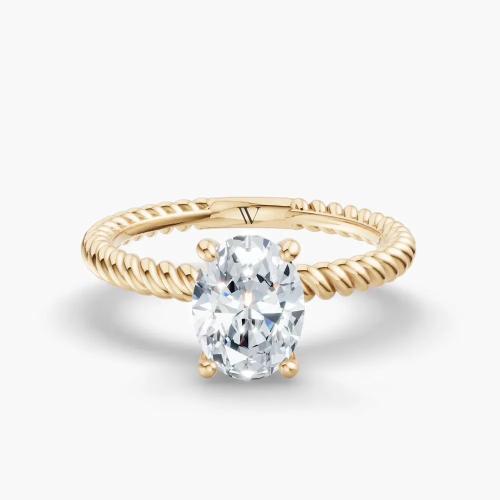 Certified 1 carat Natural Diamond Oval Cut Solitaire, Twist, Vintage Engagement Ring in 14K Yellow Gold-Liray