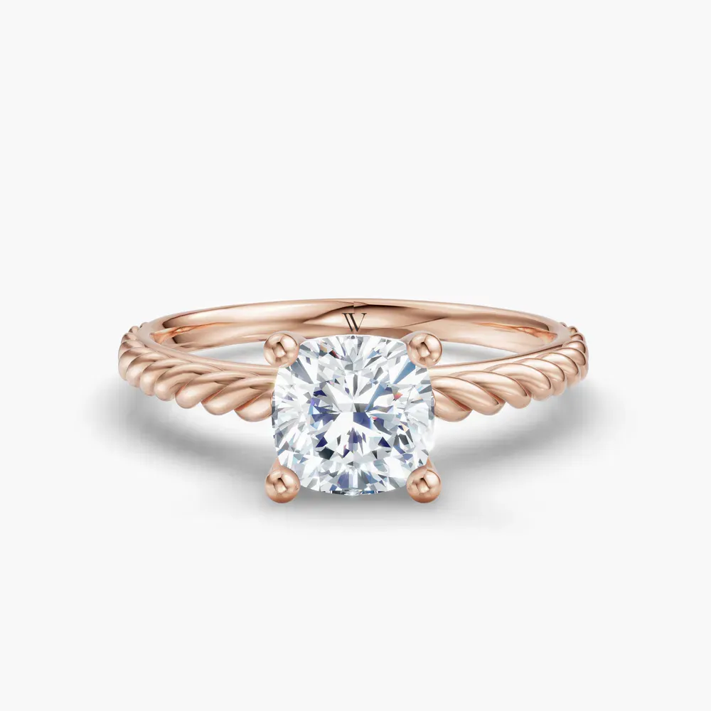 Certified 1 carat Natural Diamond Cushion Cut Solitaire, Vintage, Cathedral Engagement Ring in 14K Rose Gold-Voss