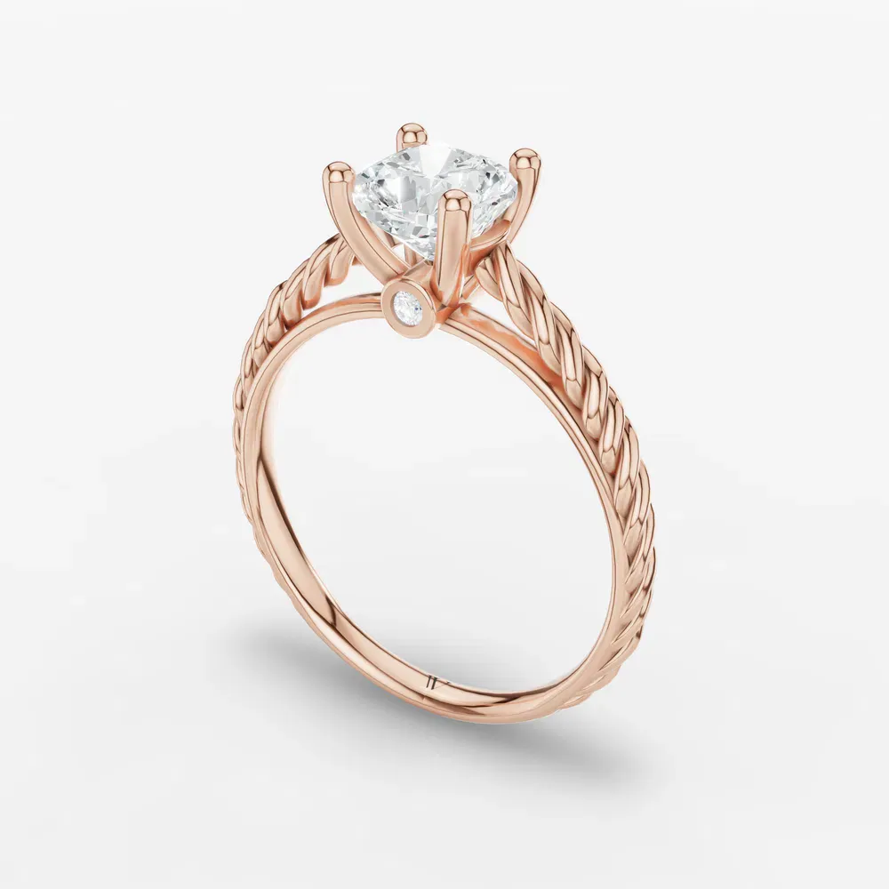 Certified 1 carat Natural Diamond Cushion Cut Solitaire, Vintage, Cathedral Engagement Ring in 14K Rose Gold-Voss