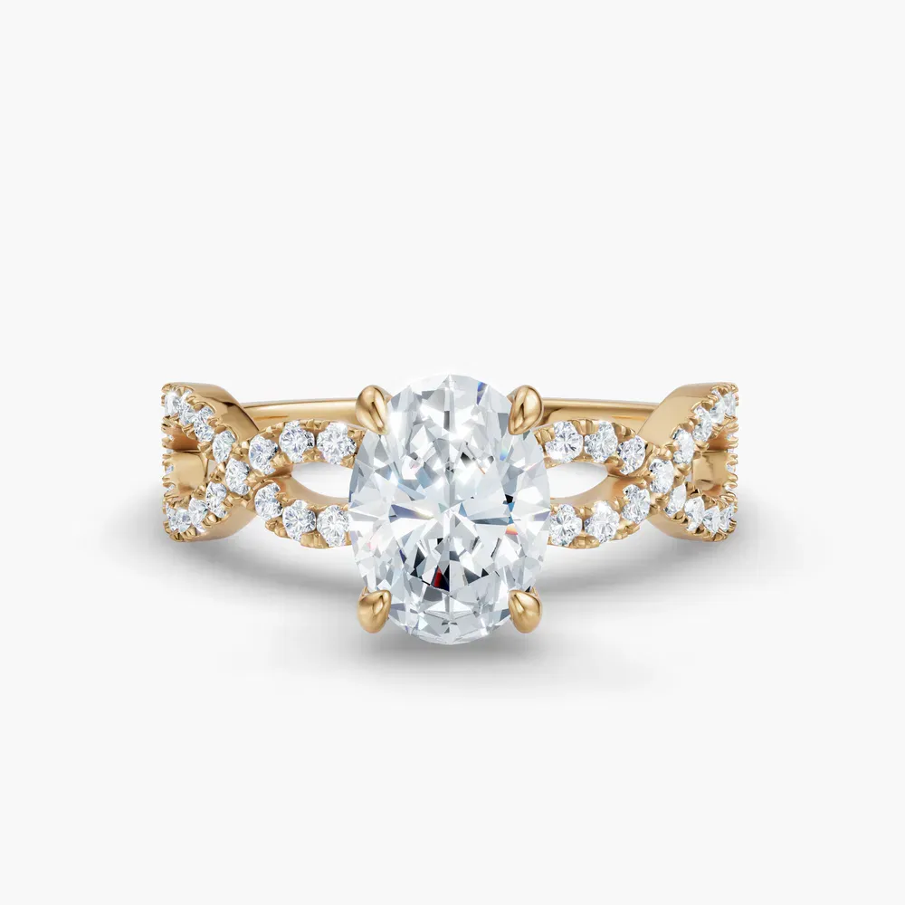 Certified 1 carat Natural Diamond Oval Cut Infinity, Twist, Pavé Engagement Ring in 14K Yellow Gold-Aurelia
