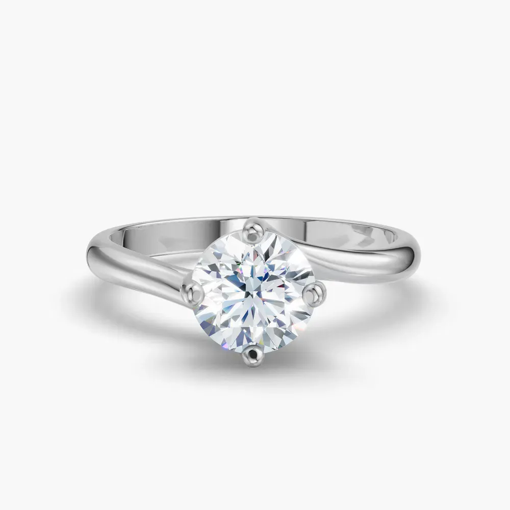 Certified 1 carat Natural Diamond Round Cut Solitaire, Split Shank, Twist Engagement Ring in 14K White Gold-Willa
