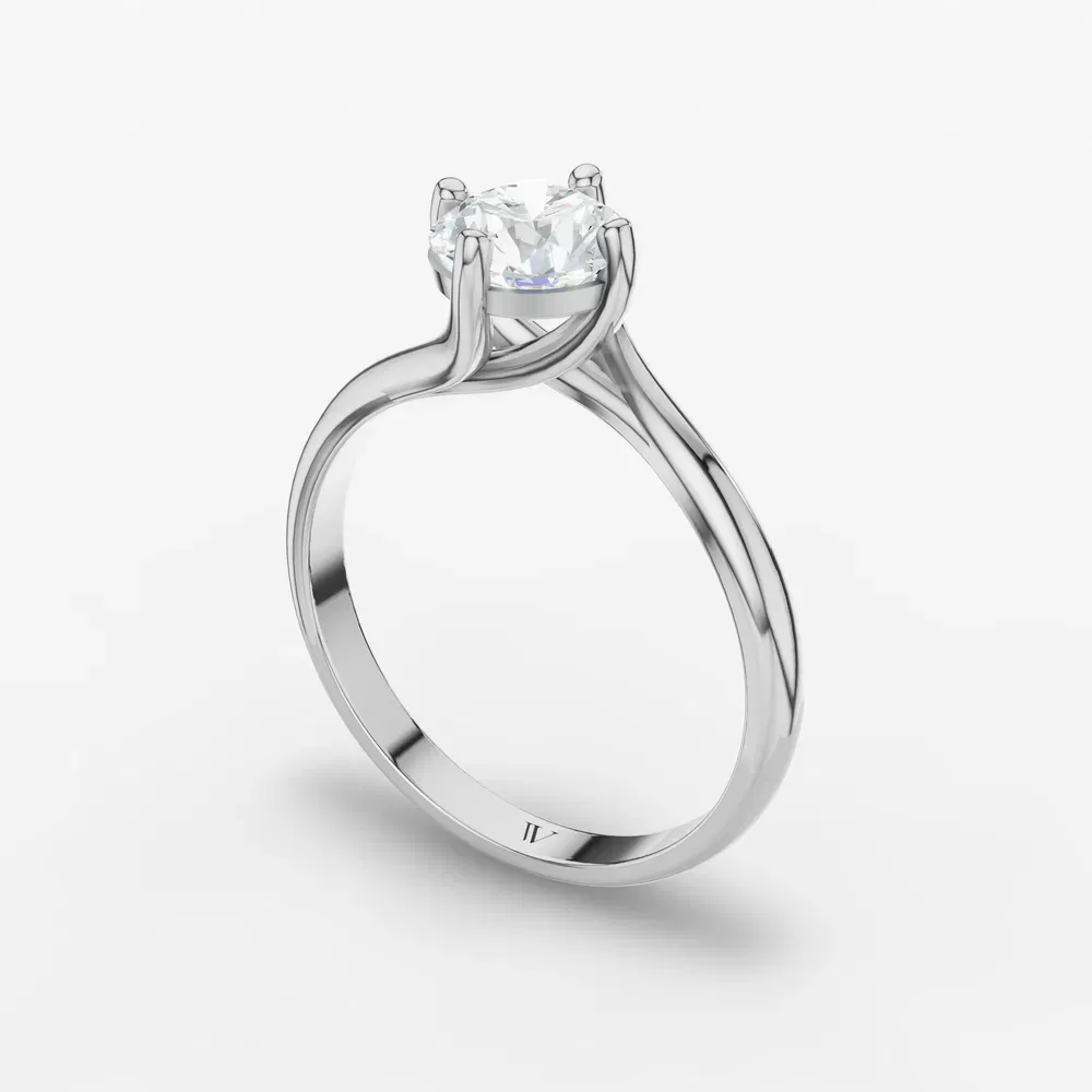 Certified 1 carat Natural Diamond Round Cut Solitaire, Split Shank, Twist Engagement Ring in 14K White Gold-Willa