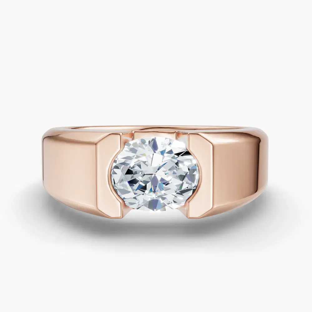 Certified 1 carat Natural Diamond Oval Cut Men's Engagement Ring in 14K Rose Gold-Raven