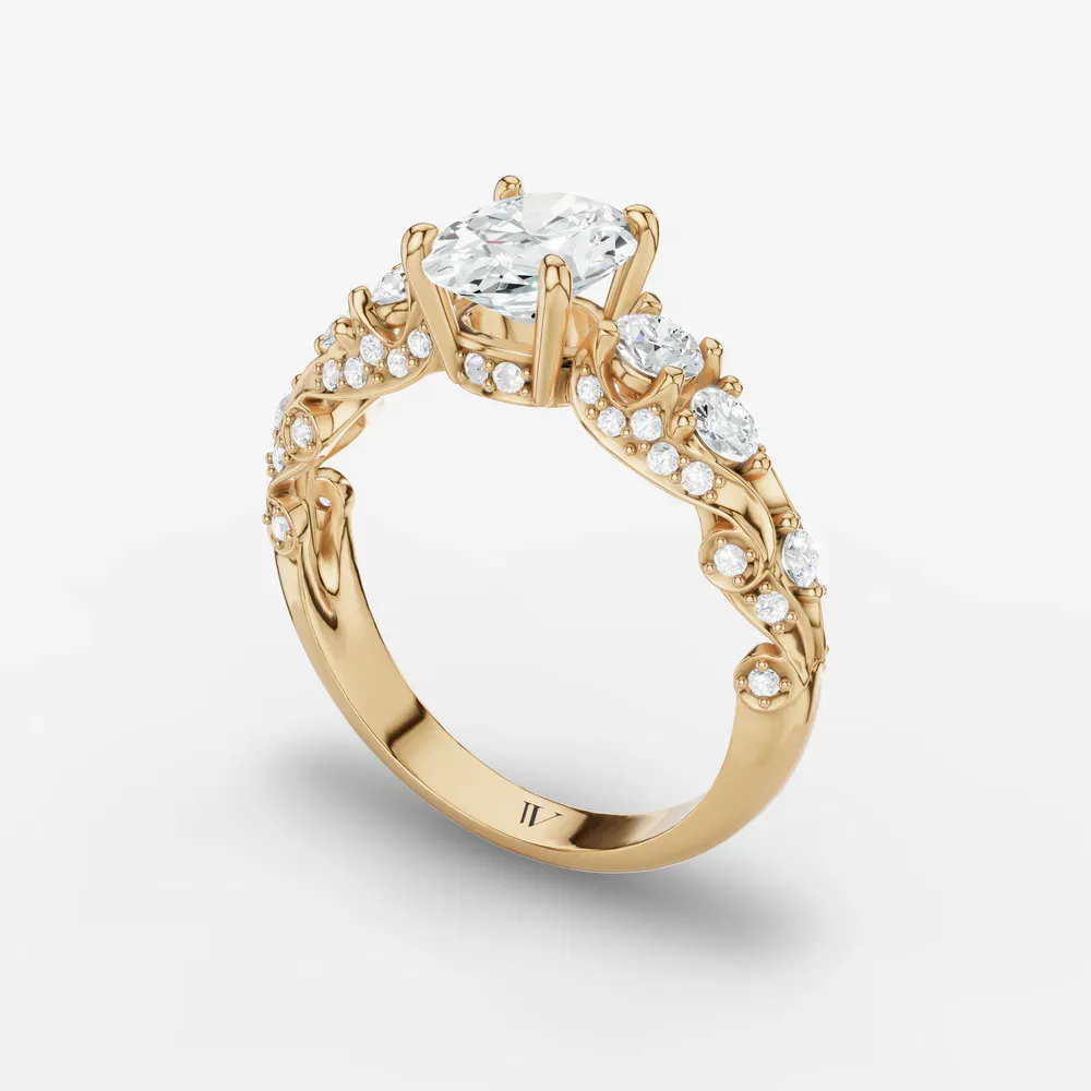Certified 1 carat Natural Diamond Oval Cut Hidden Halo, Unique, Side Stone Engagement Ring in 14K Yellow Gold-Marinia