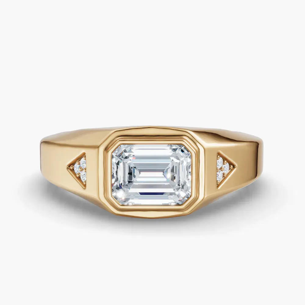 Certified 1 carat Natural Diamond Emerald Cut Men's Engagement Ring in 14K Yellow Gold-Gravity