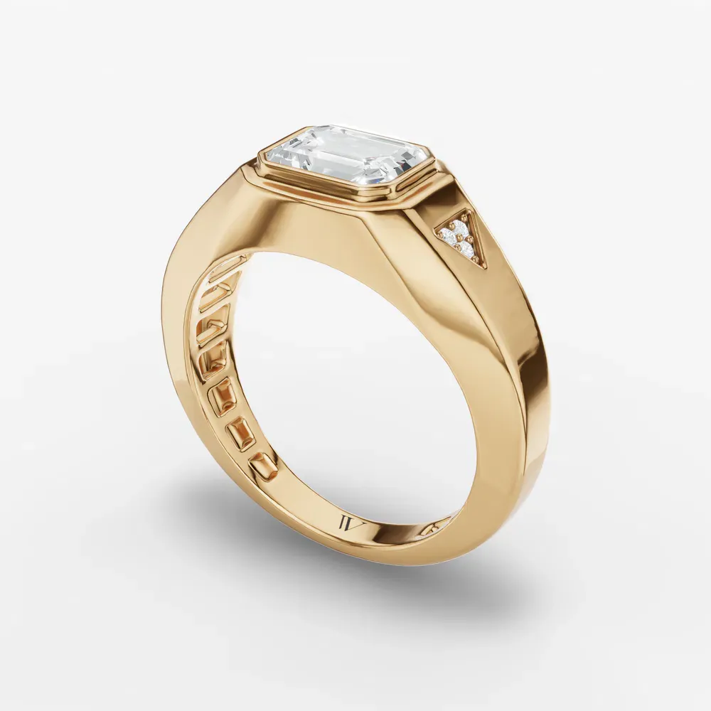 Certified 1 carat Natural Diamond Emerald Cut Men's Engagement Ring in 14K Yellow Gold-Gravity