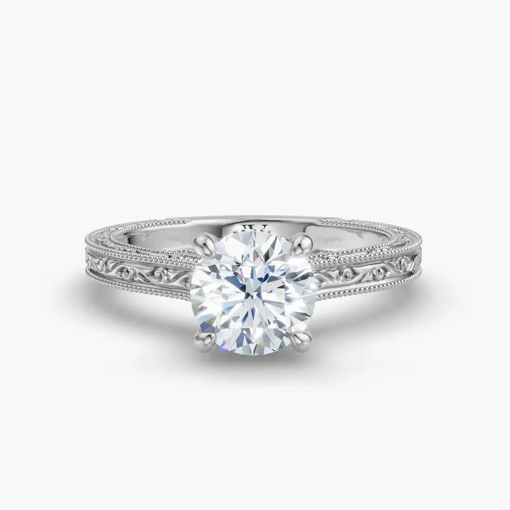 Certified 1 carat Natural Diamond Round Cut Hidden Halo, Cathedral, Vintage Engagement Ring in 14K White Gold-Echo