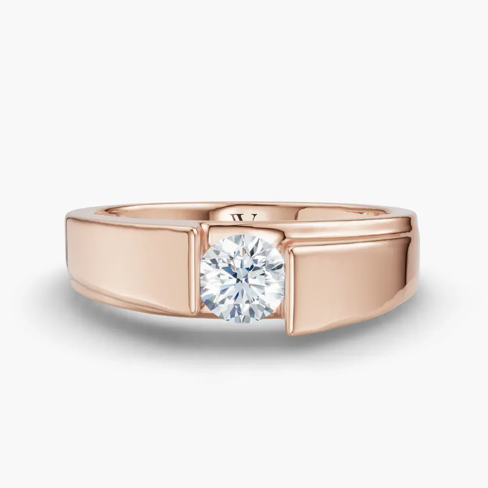 Certified 0.5 carat Natural Diamond Round Cut Men's Engagement Ring in 14K Rose Gold-Silvyn