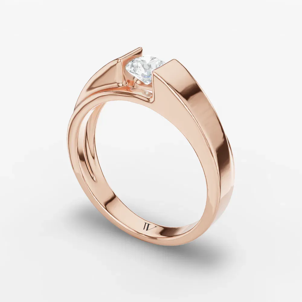 Certified 0.5 carat Natural Diamond Round Cut Men's Engagement Ring in 14K Rose Gold-Silvyn