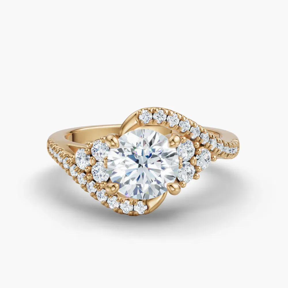 Certified 1 carat Natural Diamond Round Cut Cluster, Side Stone, Four Prong Engagement Ring in 14K Yellow Gold-Yixelo