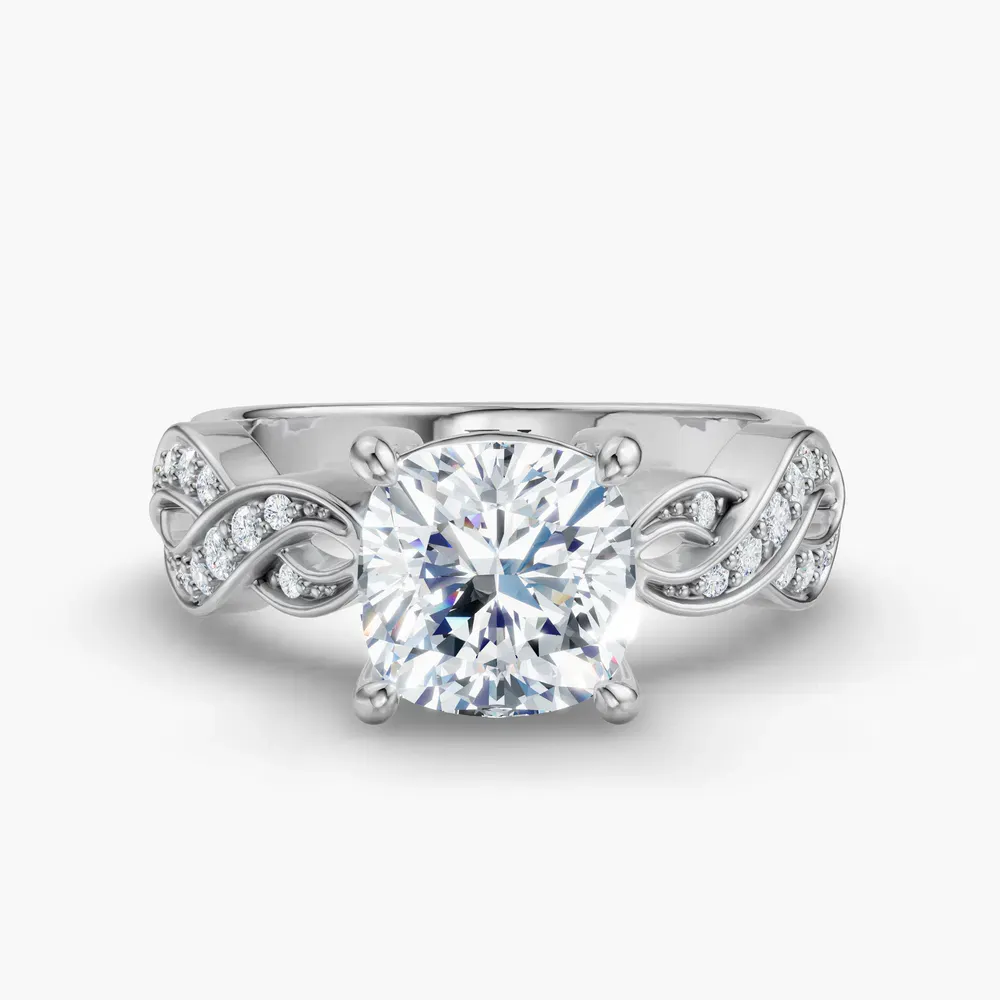 Certified 2 carat Natural Diamond Cushion Cut Infinity, Split Shank, Twist Engagement Ring in 14K White Gold-Pexin