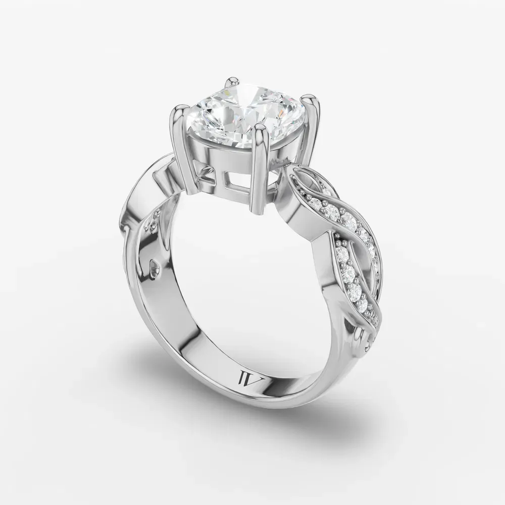 Certified 2 carat Natural Diamond Cushion Cut Infinity, Split Shank, Twist Engagement Ring in 14K White Gold-Pexin