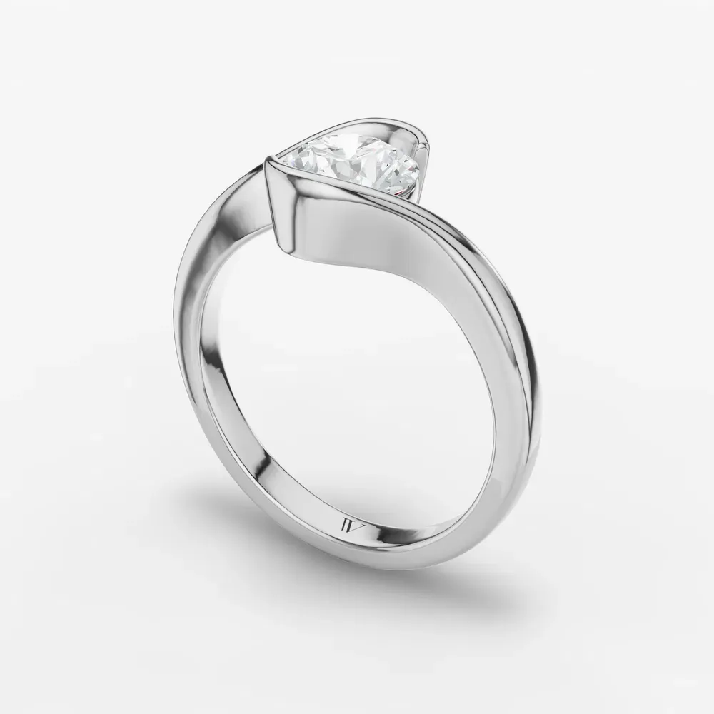 Certified 1 carat Natural Diamond Round Cut Solitaire, Modern, Bezel Engagement Ring in 14K White Gold-Rylen