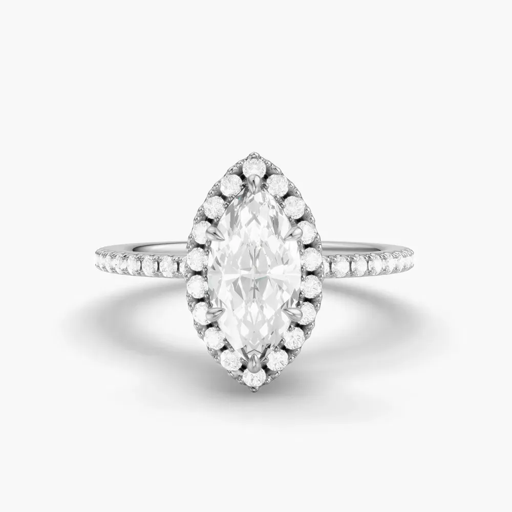Certified 1 carat Lab Grown Diamond Marquise Cut Pavé, Halo, Hidden Halo Engagement Ring in 14K White Gold-Jynl