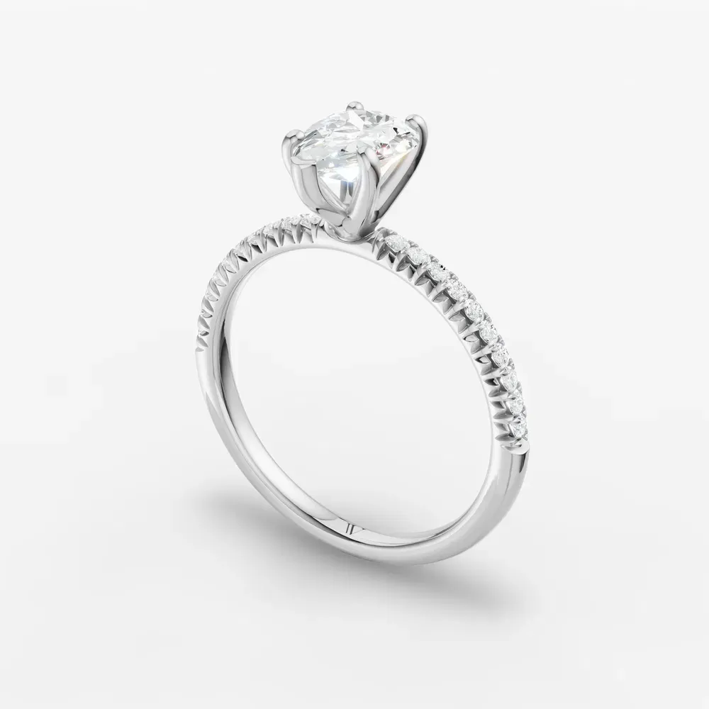 Certified 1 carat Lab Grown Diamond Pear Cut Pavé, Classic, Simple Engagement Ring in 14K White Gold-Glaciry