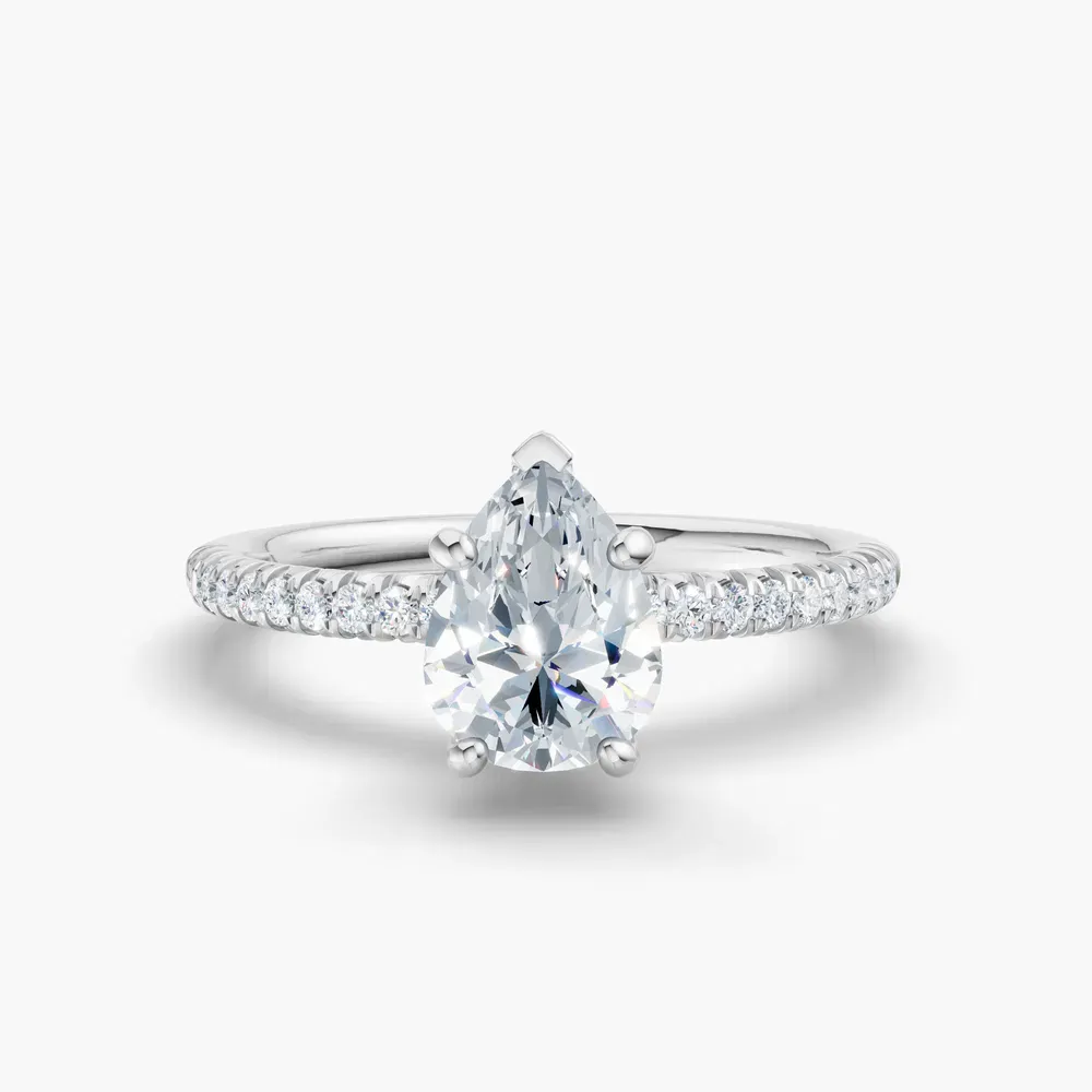 Certified 1 carat Lab Grown Diamond Pear Cut Pavé, Classic, Simple Engagement Ring in 14K White Gold-Glaciry