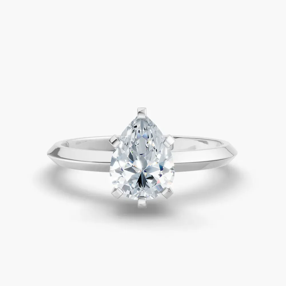 Certified 1 carat Lab Grown Diamond Pear Cut Solitaire, Classic, Simple Engagement Ring in 14K White Gold-Sylun