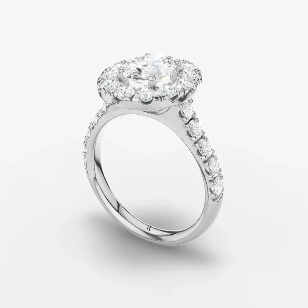 Certified 1 carat Lab Grown Diamond Oval Cut Halo, Pavé, Cathedral Engagement Ring in 14K White Gold-Astrid
