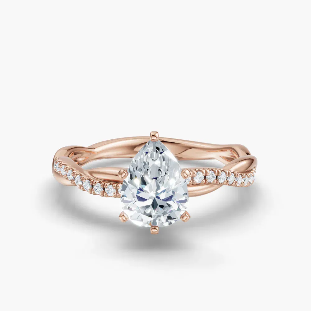 Certified 1 carat Lab Grown Diamond Pear Cut Pavé, Twist, Infinity Engagement Ring in 14K Rose Gold-Obliq