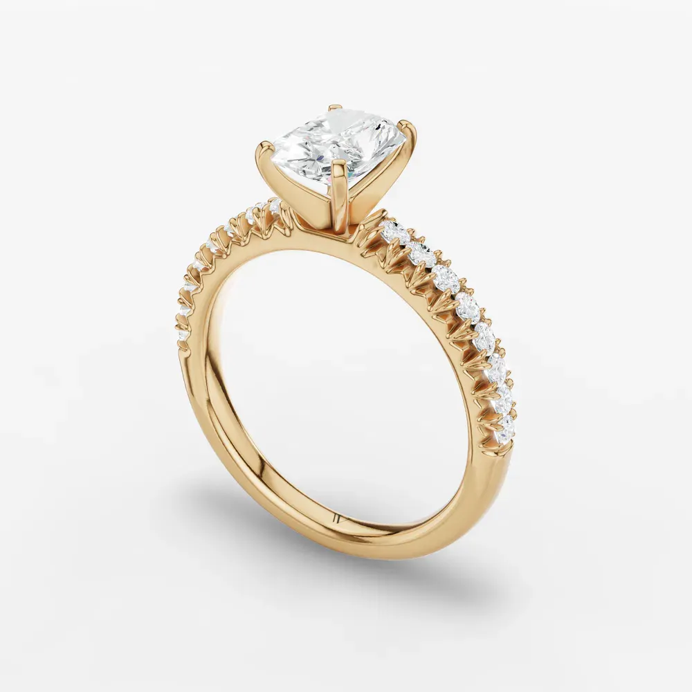 Certified 1 carat Lab Grown Diamond Radiant Cut Pavé, Classic, Simple Engagement Ring in 14K Yellow Gold-Nela