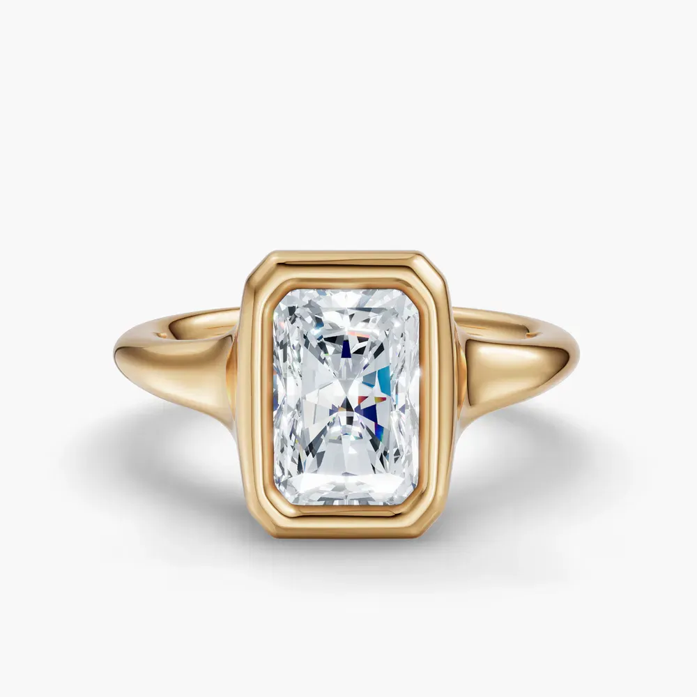 Certified 1 carat Lab Grown Diamond Radiant Cut Solitaire, Bezel Engagement Ring in 14K Yellow Gold-Zayn