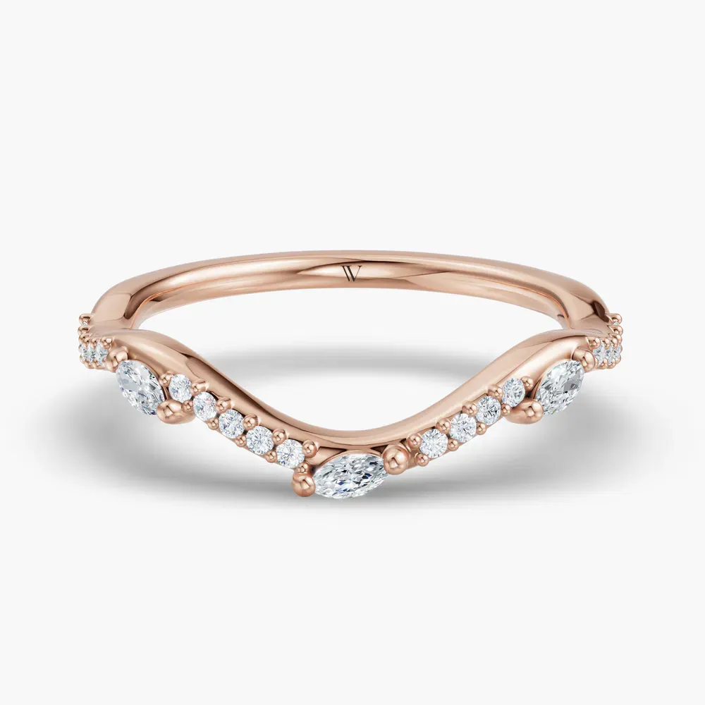 Stackable, Curved, Nature inspired Lab Diamond Ring (0.1 CTW) in 14K Rose Gold-Uiox