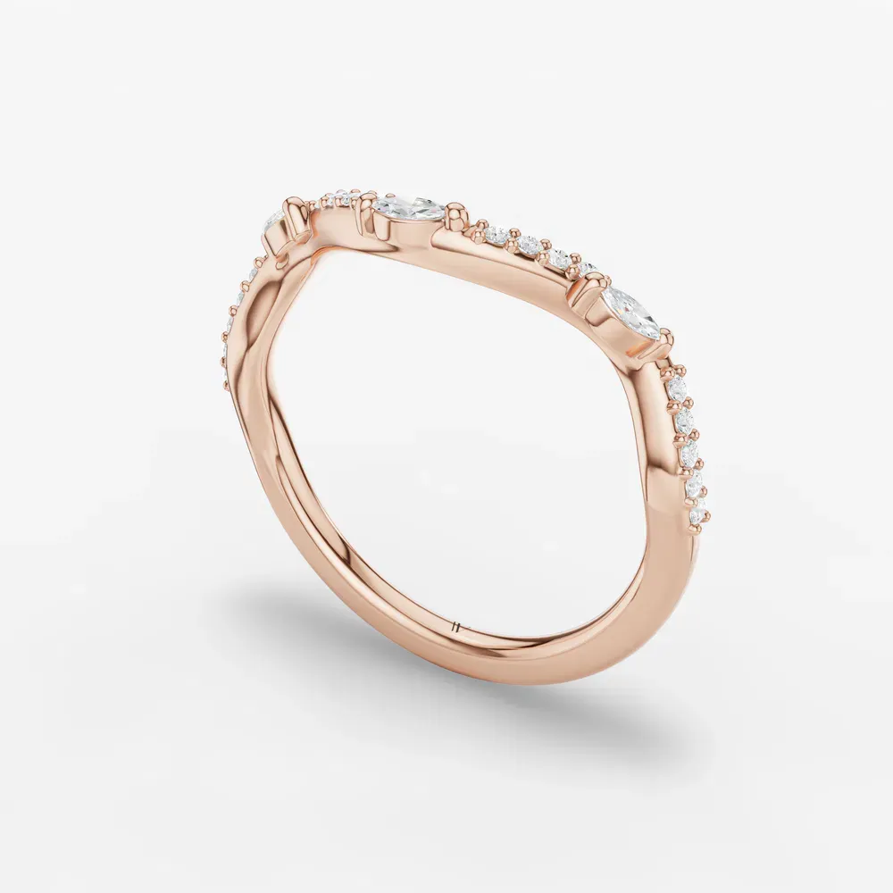 Stackable, Curved, Nature inspired Lab Diamond Ring (0.1 CTW) in 14K Rose Gold-Uiox