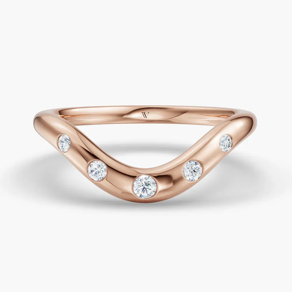 Stackable, Curved Lab Diamond Ring (0.1 CTW) in 14K Rose Gold-Mopt