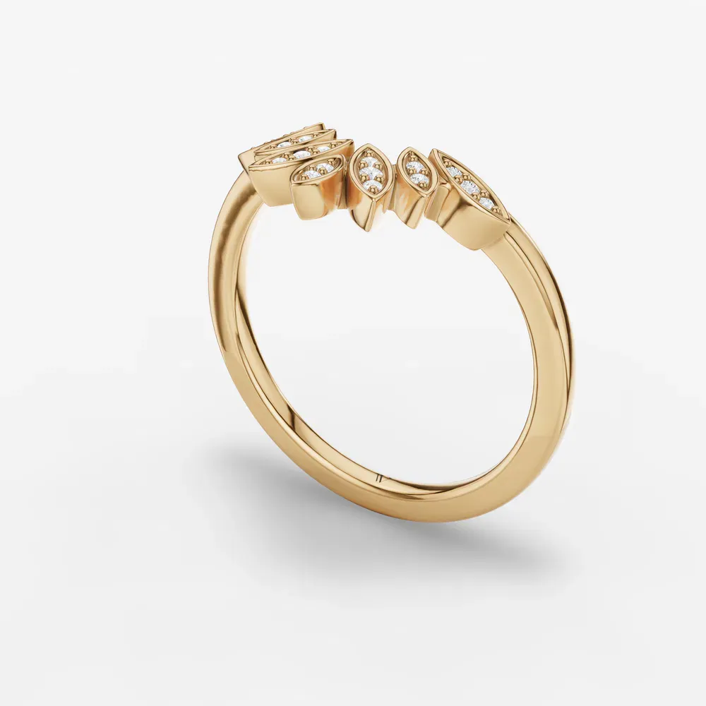 Curved, Stackable, Nature inspired Lab Diamond Ring (0.04 CTW) in 18KYV-Mevu