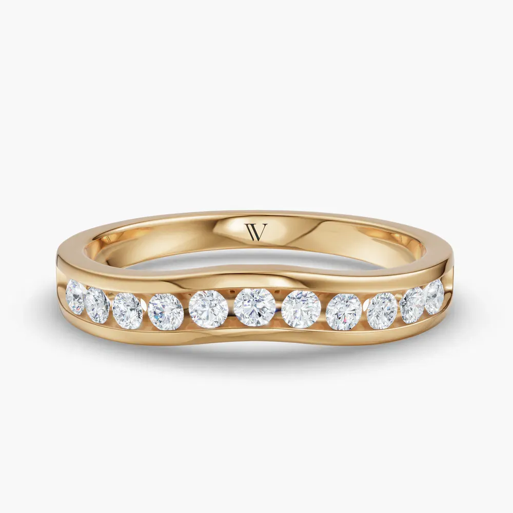 Stackable, Curved, Channel set Lab Diamond Ring (0.2 CTW) in 14K Yellow Gold-Kyer