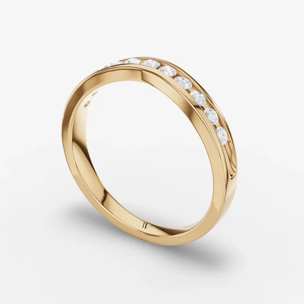 Stackable, Curved, Channel set Lab Diamond Ring (0.2 CTW) in 14K Yellow Gold-Kyer