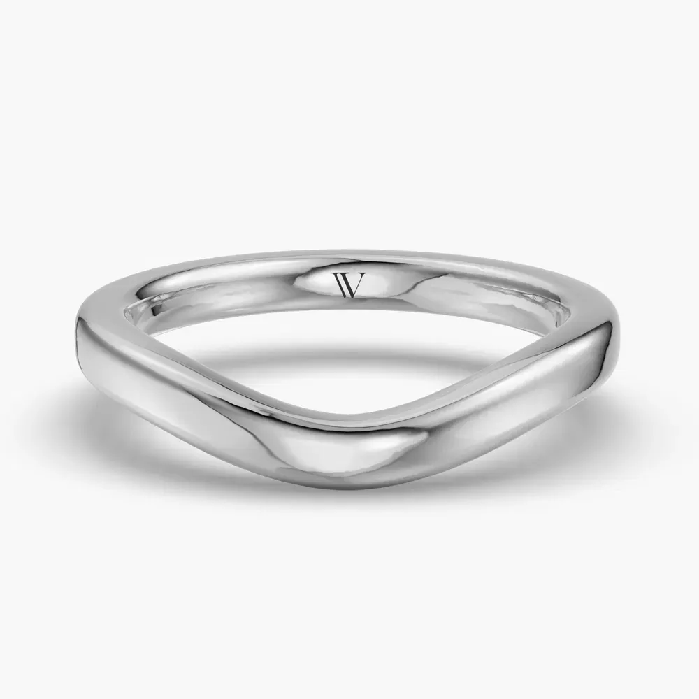 2.5mm Plain metal, Curved, Classic Wedding Ring in 14K White Gold-Fovin