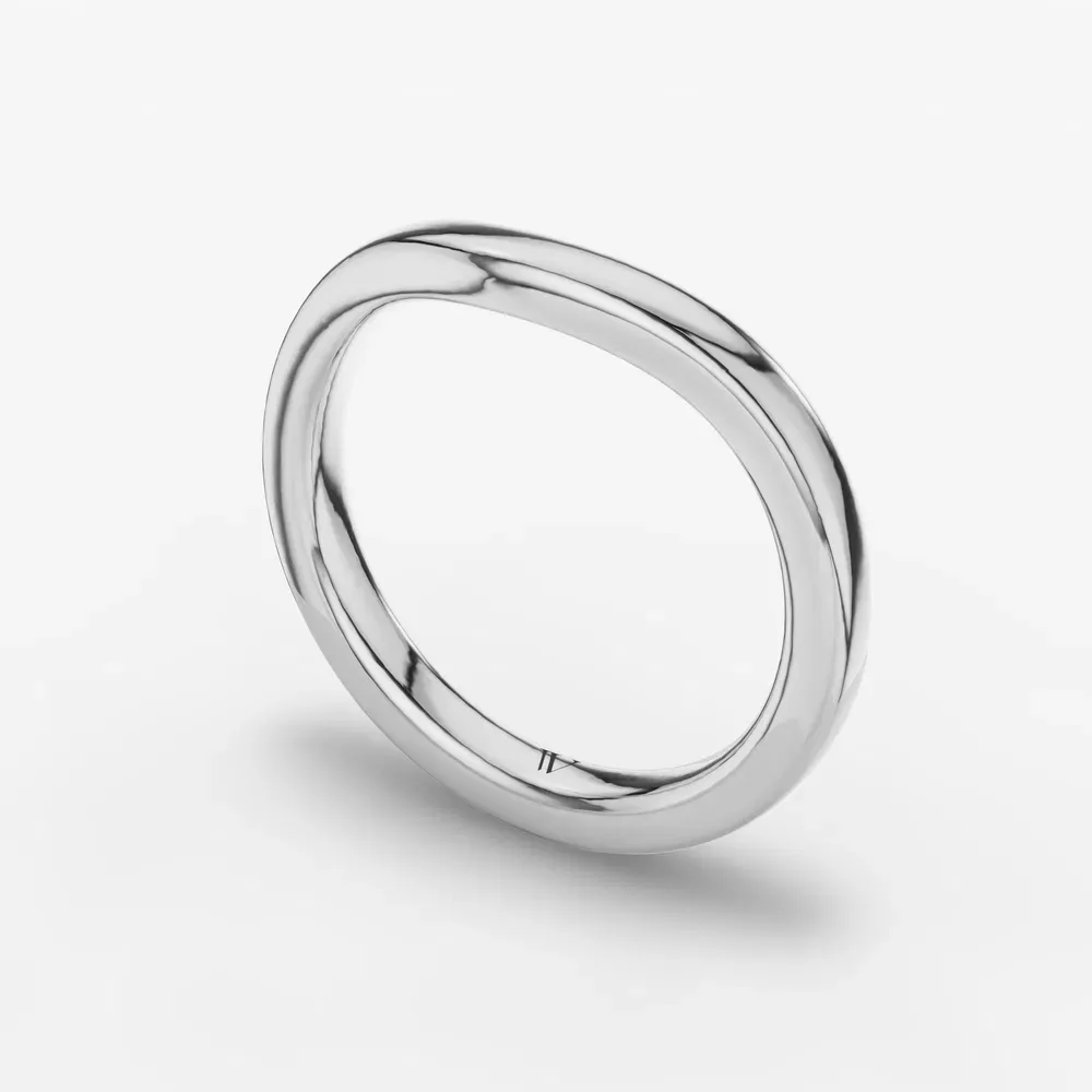 2.5mm Plain metal, Curved, Classic Wedding Ring in 14K White Gold-Fovin