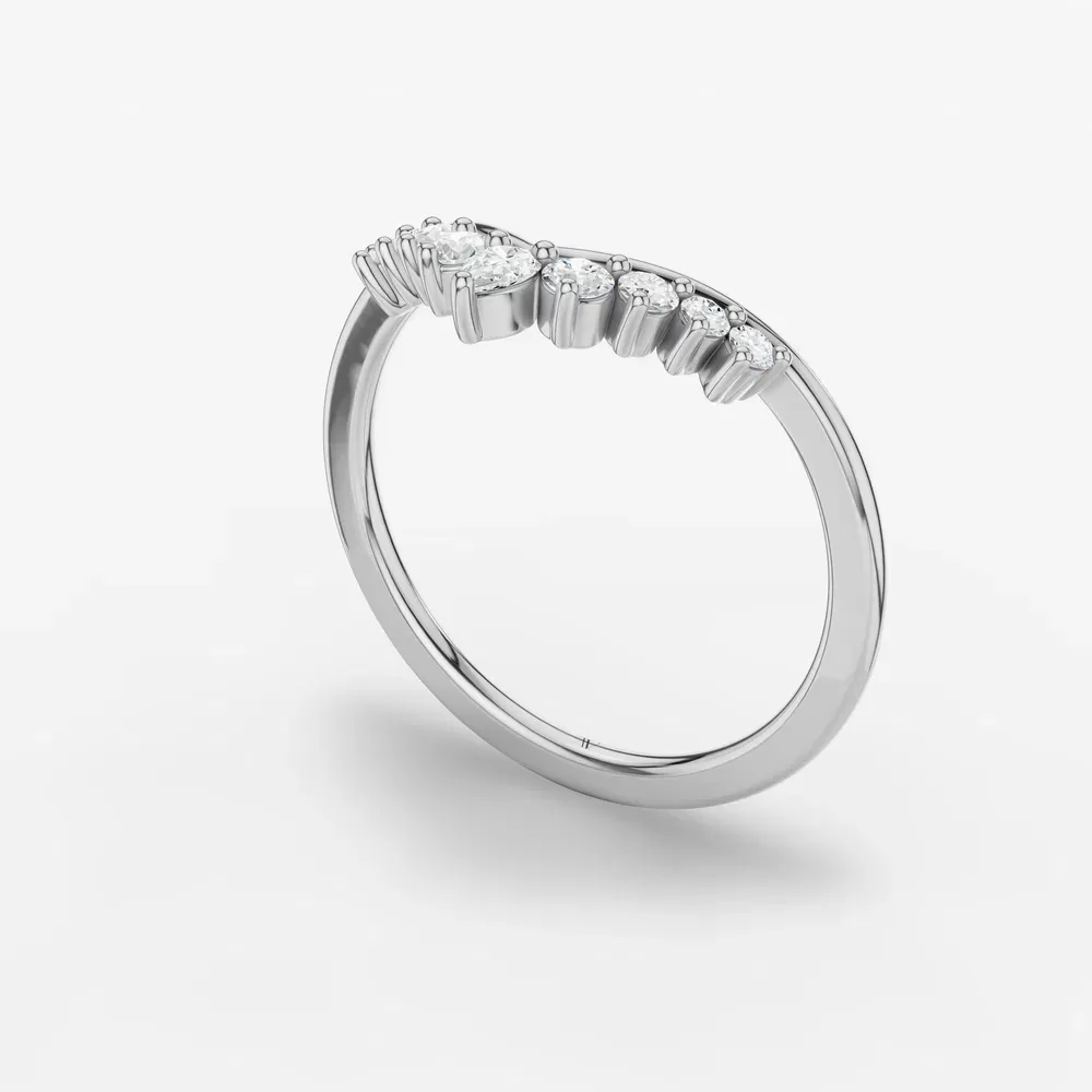 Stackable, Curved Lab Diamond Ring (0.2 CTW) in 14K White Gold-Dazir