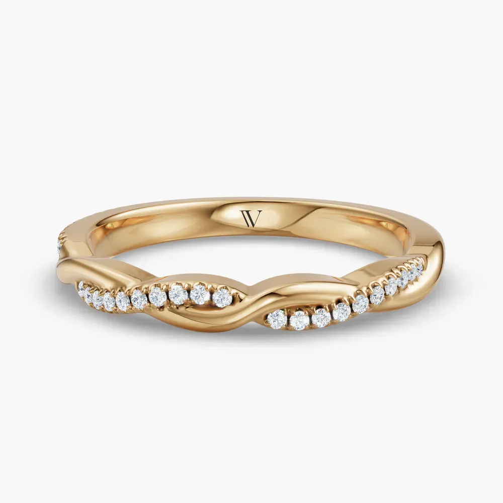 Stackable, Pave, Nature inspired Lab Diamond Ring (0.1 CTW) in 14K Yellow Gold-Qisla