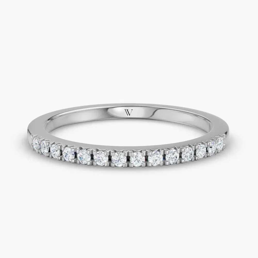 Stackable, Pave, Simple Lab Diamond Ring (0.1 CTW) in 14K White Gold-Qymvor