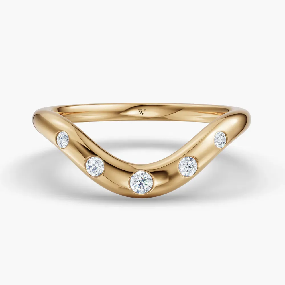 Stackable, Curved Lab Diamond Ring (0.1 CTW) in 18K Yellow Gold-Mopt