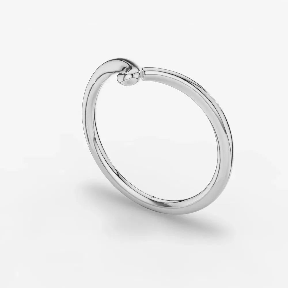 1.4mm Plain metal, Curved, Stackable Wedding Ring in 14K White Gold-Zevlyn